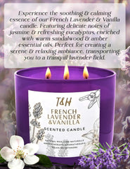 T&H Lavender Vanilla Candle 3-wick closeup shows even burn and rich fragrance.