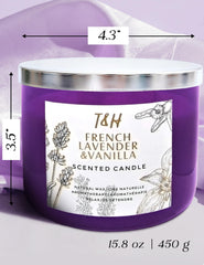 T&H Lavender Vanilla Candle soy wax closeup highlights clean burn.