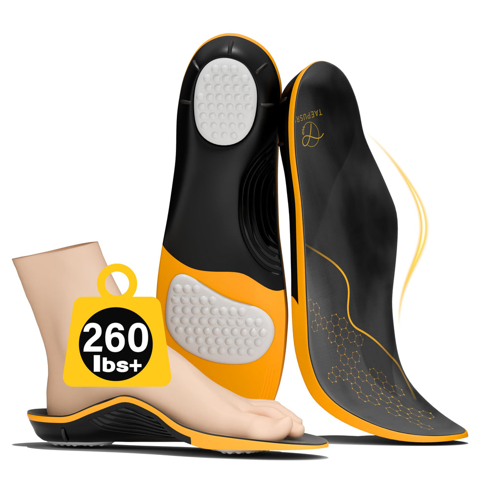 TAEPUSR Plantar Fasciitis Insole packaging showcases all-day comfort and arch support