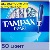 Tampax Pearl Light Absorbency box shows discreet daily protection for everyday use
