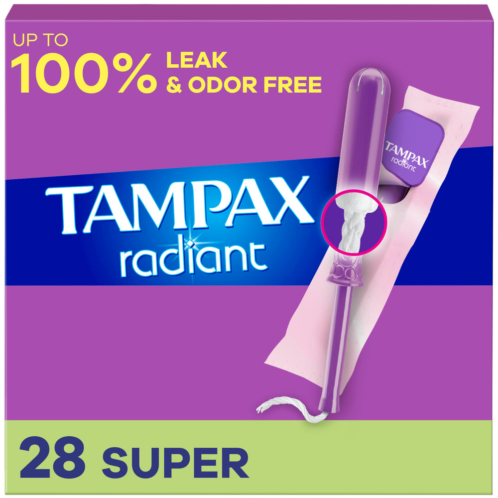 Tampax Radiant unscented applicator close-up shows comfortable insertion