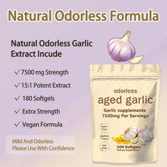 Elare odorless garlic softgels arranged to highlight odor-free formula