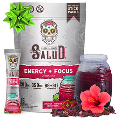 Taste Salud 2-in-1 energy powder tub ready to mix for focused moments.