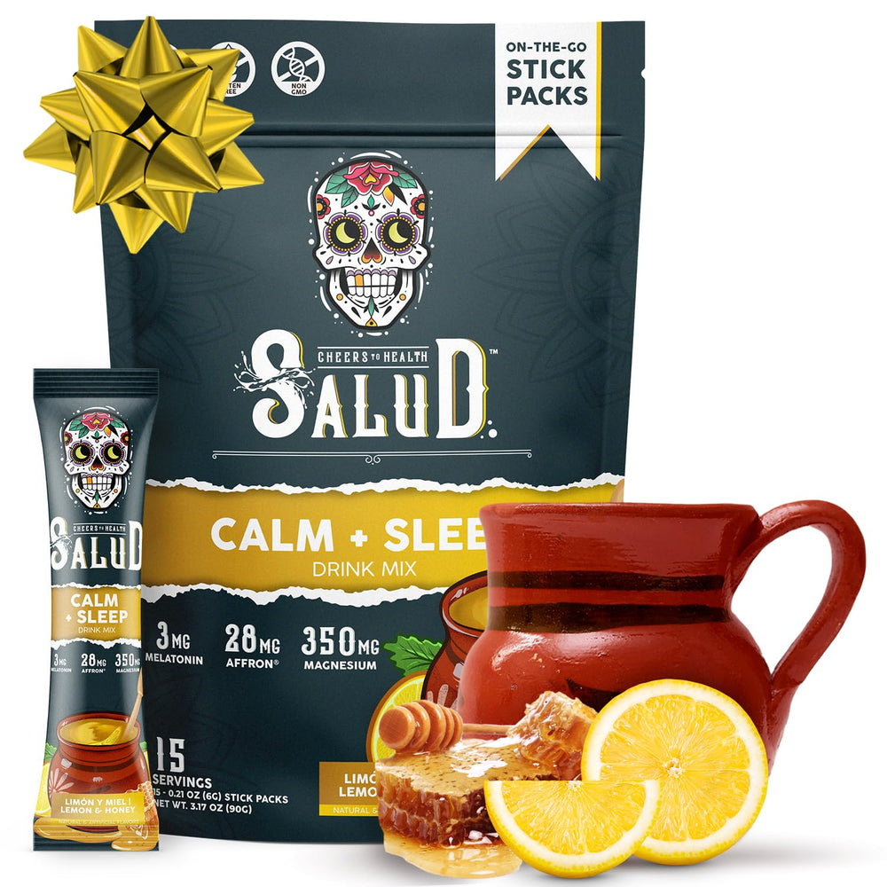 Taste Salud 2-in-1 Sleep Aid Lemon Honey dissolving in a glass for bedtime calm.