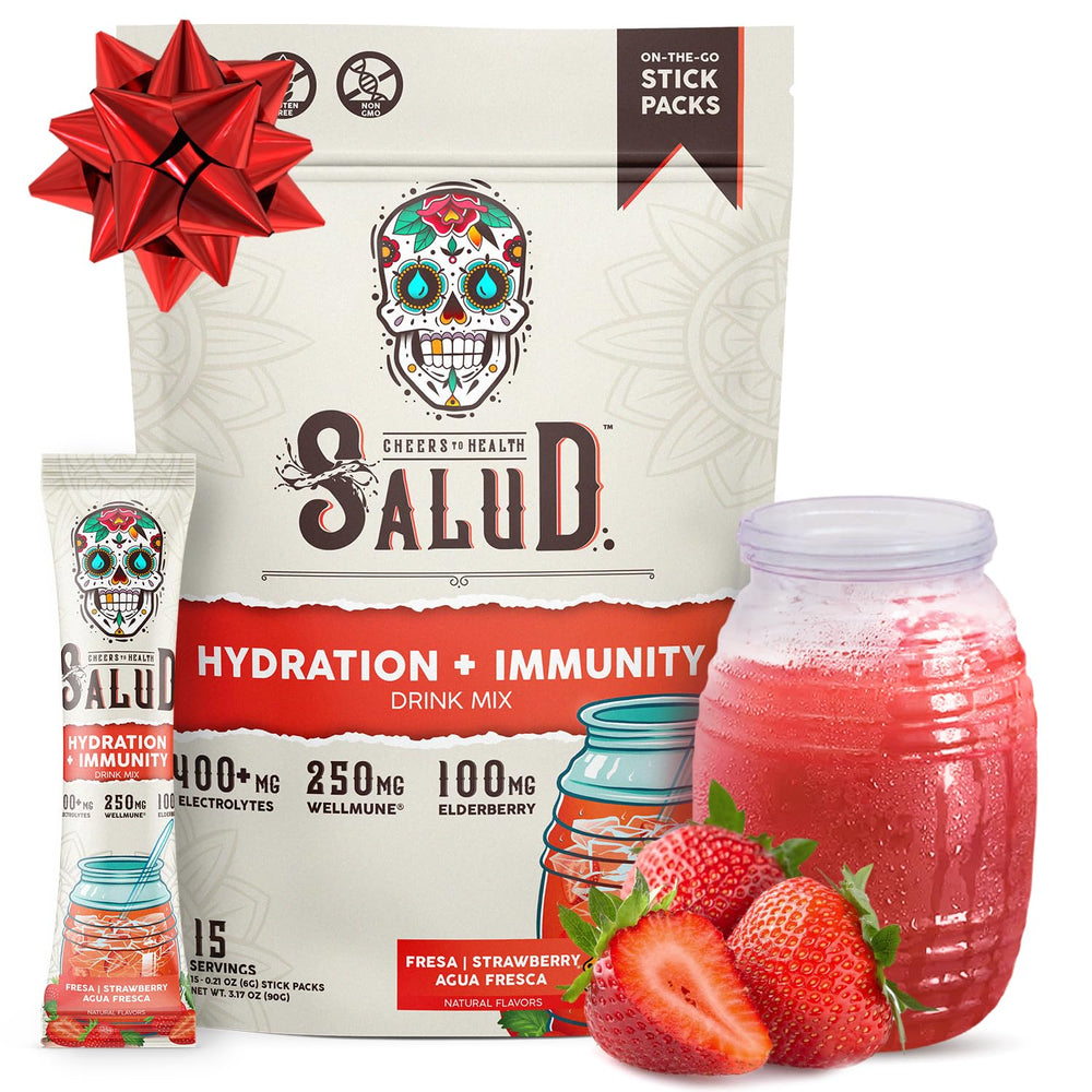 Taste Salud hydration packet strawberry cap open for on-the-go hydration.