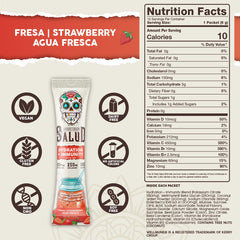 Taste Salud hydration packet strawberry poured into a glass for a refreshing sip.