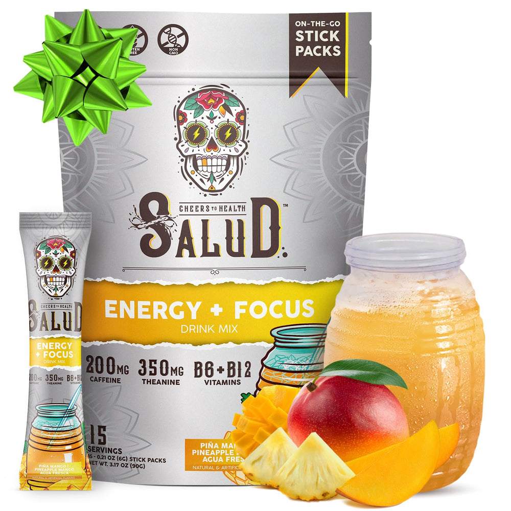 Taste Salud pineapple mango powder pack ready to mix into a refreshing beverage.