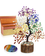 TATOODAA 7 Chakra Crystal Tree of Life with Worry Stone for mindful decor