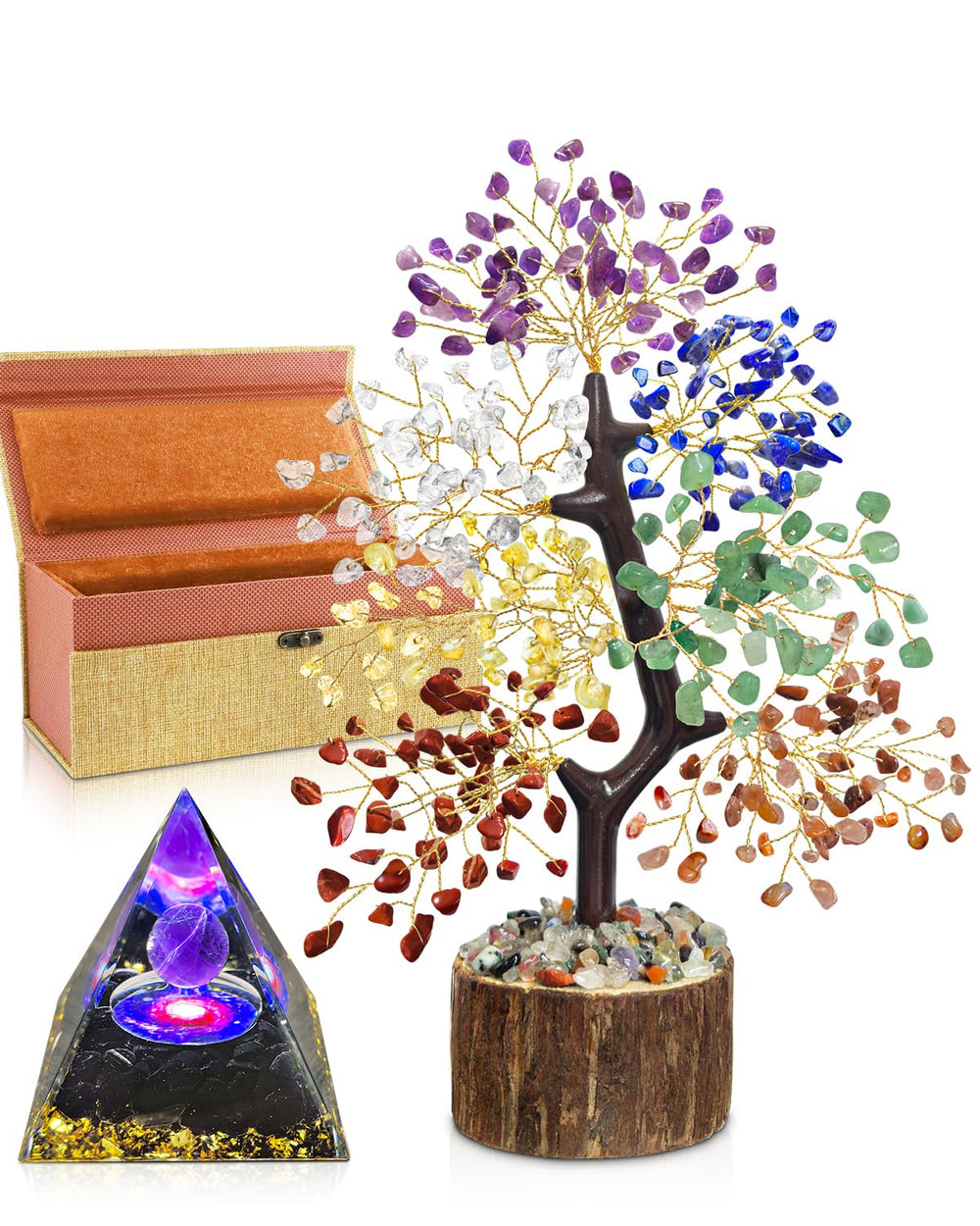TATOODAA Chakra Tree with Orgonite Pyramid on a desk for ambient energy