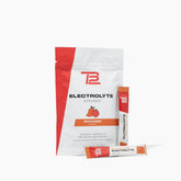 TB12 Electrolytes Peach Mango stickpack closeup for fast hydration and clean ingredients.