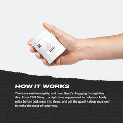 TB12 Sleep capsules close-up shows a natural relaxation aid.