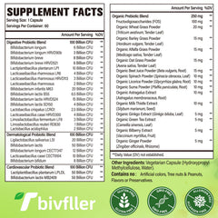 Tbivfller bottle highlights 24 probiotic strains for diverse gut health.