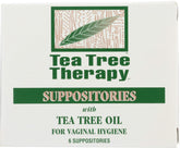 Tea Tree Therapy vaginal suppositories box-front with clear branding and product name.