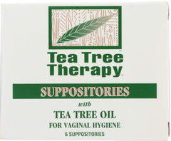 Tea Tree Therapy vaginal suppositories box-front with clear branding and product name.
