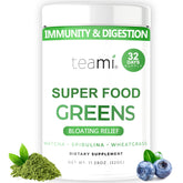 Teami Organic Super Greens bottle close-up highlights premium ingredients for daily energy