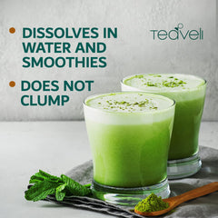 Teaveli barley grass juice powder scoop for easy measuring.