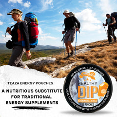 TeaZa Energy Pouches ingredients herbs and vitamins listed on the package.