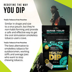 TeaZa Wintergreen Energy pouches in hand, easy-to-use outdoors and work alternative.
