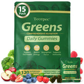 Tecepec Greens Daily Gummies bottle with label for daily digestive comfort.