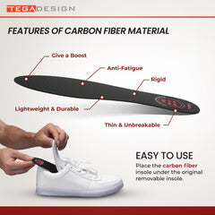TEGA carbon fiber insole inside shoe demonstrating discreet support during activity