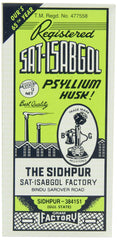 Telephone Sat-Isabgol packaging shows organic, allergen-free psyllium husk for daily fiber.