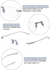 TERAISE Rimless reading glasses on desk with laptop ideal for extended use.