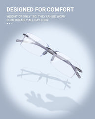 TERAISE Rimless glasses nose-pad close-up emphasizing slip-free comfort.