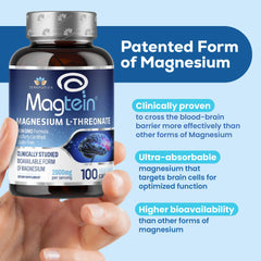 Pouring Magtein bottle suggests simple daily use for memory and focus.