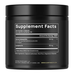 Terra Elmnt bottle label detail highlighting natural carotenoids from microalgae.