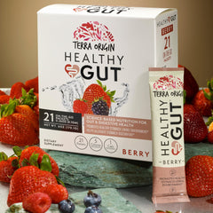 Terra Origin Healthy Gut Stick Pack Berry stick out shows easy on the go use.