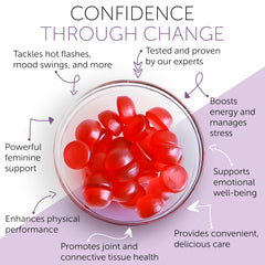 Terramed Just Think Comfort menopause gummies pouring into a glass for easy daily use.