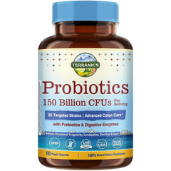 Terranics Daily Probiotics bottle front shows 60 veggie capsules for daily use