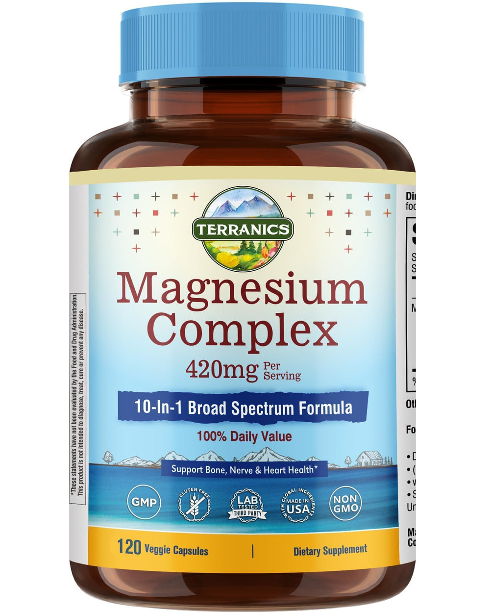 Terranics Magnesium Complex bottle cap close-up highlighting daily wellness potential