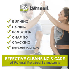 Terrasil Antifungal Soap skin application, soothing lather for irritated areas.
