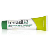 Terrasil Clotrimazole antifungal cream tube close-up showing smooth application.