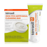 Terrasil Jock Itch cream tube close-up showing soothing formula and topical application.