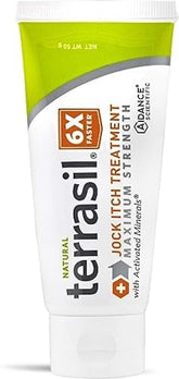 Terrasil Jock Itch extra-strength bottle shown for fast relief.