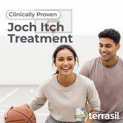 Terrasil Jock Itch packaging highlights convenient home use.