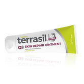 Terrasil Skin Repair tube applied to irritated skin for soothing relief.