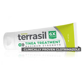 Terrasil Tinea Treatment Cream 1% bottle image shows easy, on-the-go application.