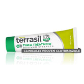 Terrasil Tinea Treatment cream bottle shown for targeted skin fungal support.