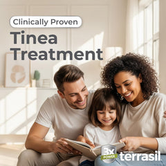 Terrasil Tinea Treatment cream tube up close for daily on-body use.
