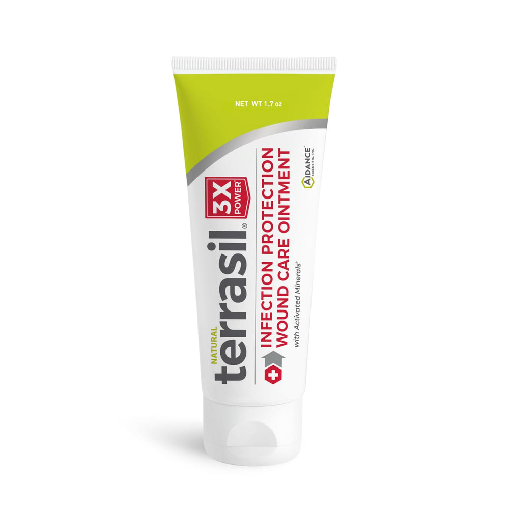 Terrasil Wound Care packaging shows protective barrier for damaged skin