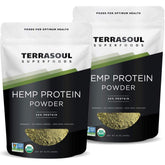 Terrasoul hemp protein powder 50% protein in a 2lb pouch for vegan diets.