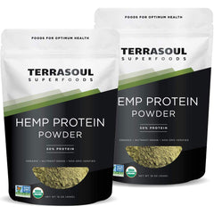 Terrasoul hemp protein powder 50% protein in a 2lb pouch for vegan diets.