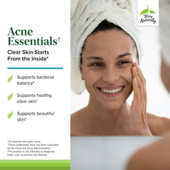 Terry Naturally Acne Essentials daily-use setup shows a routine-friendly bottle and capsules.