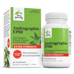 Terry Naturally Andrographis EP80 bottle on a clean backdrop, showcasing immune support and vitality.