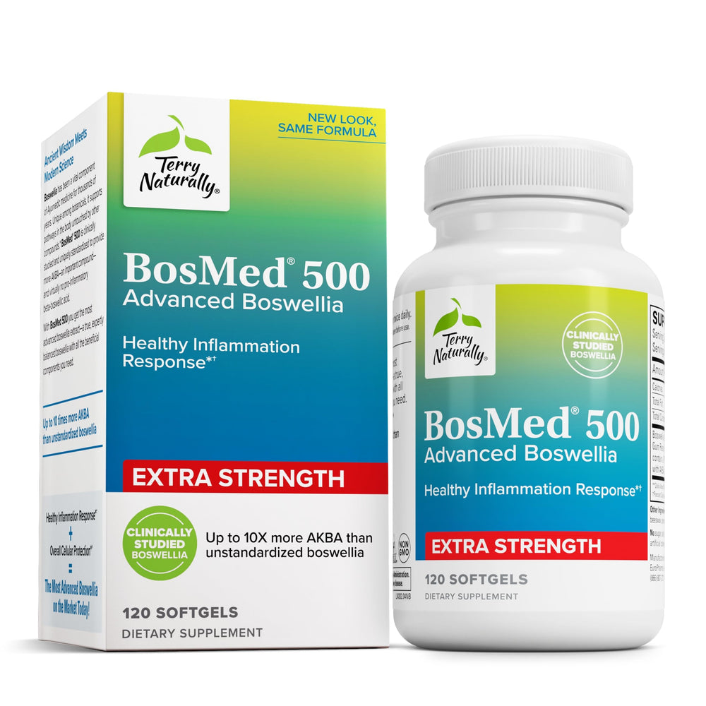 Terry Naturally BosMed 500 bottle front showing high AKBA boswellia for lung support