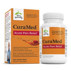 Terry Naturally CuraMed acute pain relief bottle with BCM-95 curcumin and Boswellia.
