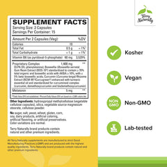 Curamin Nighttime ingredients label highlights BCM-95 curcumin and melatonin for sleep support.
